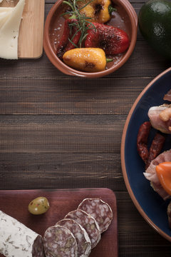 Tapas starters on wooden table