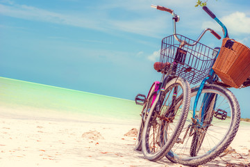 View on bikes on paradies beach of Holbox Island in Yuckatan - Mexico