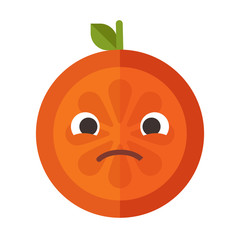 Sad emoji. Sad despondent orange fruit emoji feeling like crying. Vector flat design emoticon icon isolated on white background.