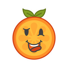 Fototapeta premium Crazy orange emoji. Crazy orange fruit emoji. Vector flat design emoticon icon isolated on white background.