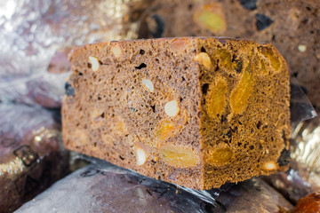 Traditional Lithuanian rye bread presented at the St. Dominic Fair in Old Town of Gdansk in Poland. Lithuanian traditional cuisine. 