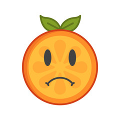 Obraz premium Sad emoji. Sad despondent orange fruit emoji feeling like crying. Vector flat design emoticon icon isolated on white background.