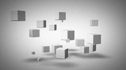 Abstract geometric shapes from cubes in rotation 3d illustration