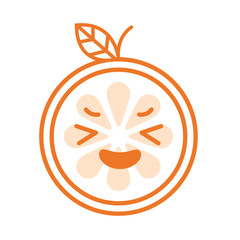 Enjoy emoji. Smiley enjoying orange fruit emoji. Vector flat design emoticon icon isolated on white background.