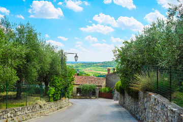 Arqua Petrarca, Italy - July, 27, 2017: street in a center of Arqua Petrarca, Italy
