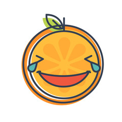 Laugh with tears emoji. Laughing with tears orange fruit emoji. Vector flat design emoticon icon isolated on white background.