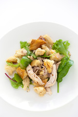 roast chicken and bread salad in a plate