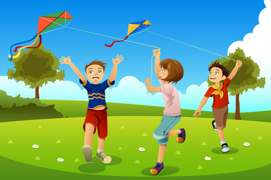 Kids Flying Kites in a Park