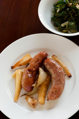 Fresh cooked meal with sausages