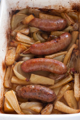 Fresh cooked meal with sausages