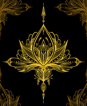 Abstract decorative element in Boho style gold on black  or print T-Shirt or for decorate different things or for  textile or perfume