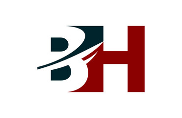 BH Red Negative Space Square Swoosh Letter Logo