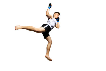 Teenager boxing in studio.