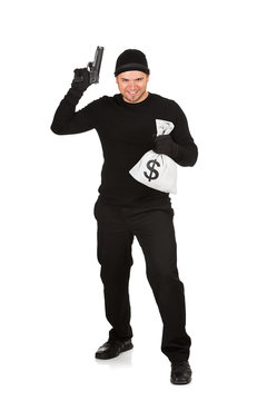 Burglar: Man Holding Gun and Cash