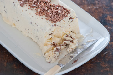 homemade ice cream cake with vanilla and chocolate