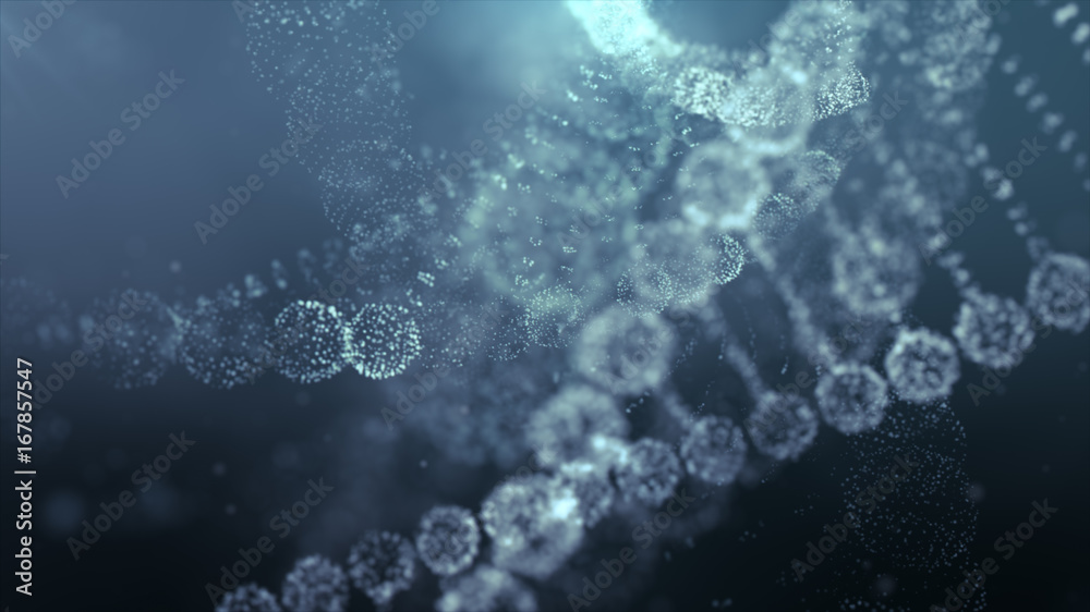 Poster Digitally Generated Virtual DNA Sequence in Abstract Particles Floating in Cyber Space Technology