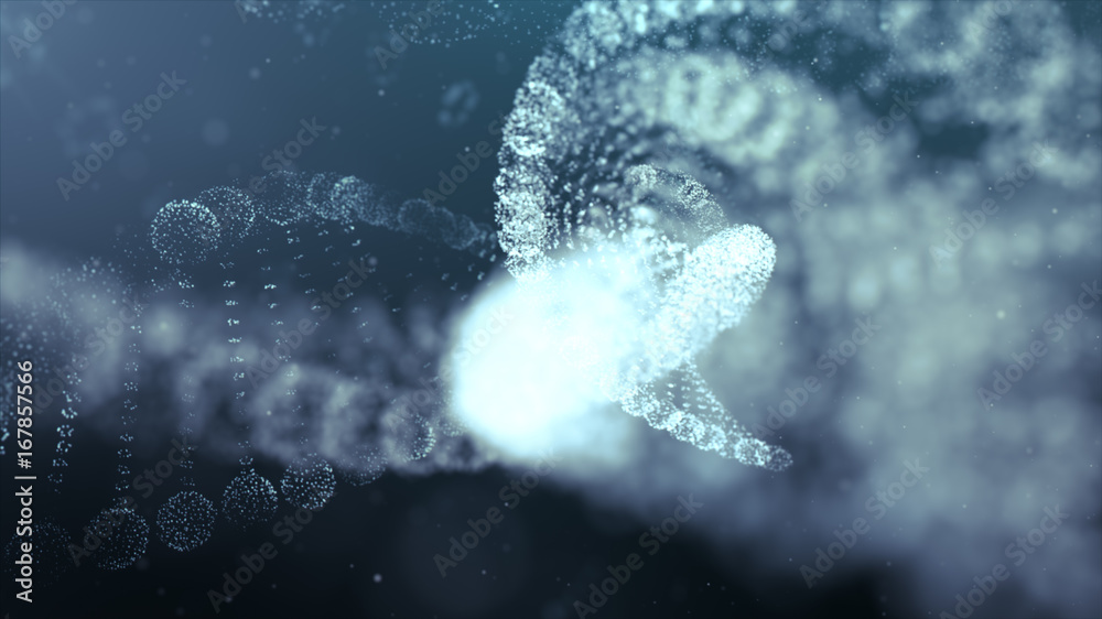 Aufkleber Digitally Generated Virtual DNA Sequence in Abstract Particles Floating in Cyber Space Technology
