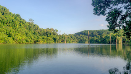 Fototapeta na wymiar beautiful lake surrounded by dense rain forest