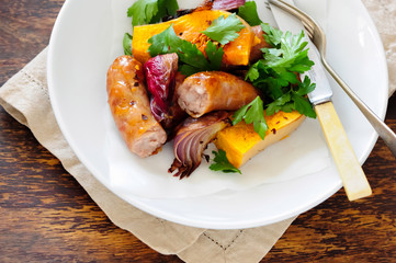 Fresh cooked meal with sausages