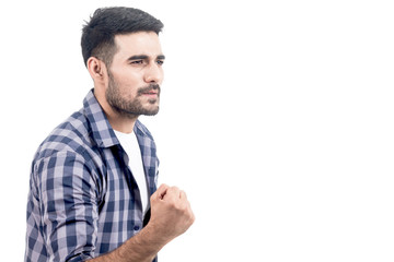 Portrait of handsome man smiling with copy space isolated on white background