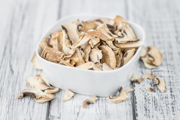 Dried white Mushrooms selective focus