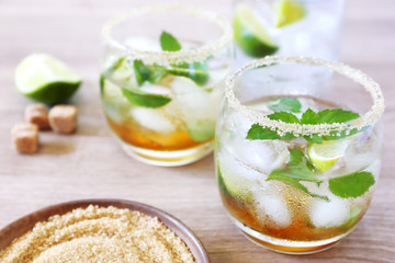 Cold refreshing summer lemonade mojito