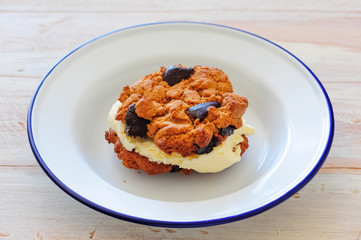 ice cream sandwich in white plate