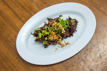 Raw Lap Moo Thai local food, making from pork. Local Northern Thai Food.