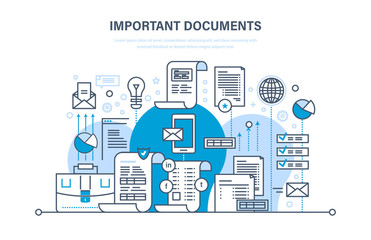 Important documents concept. Business documents, business accounts, working reporting files.