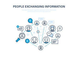 People exchanging information. Communications, feedback. Internet network, social network.