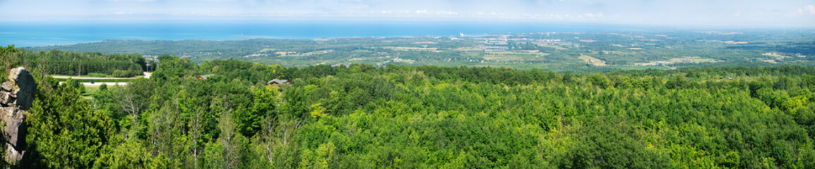 Fototapeta na wymiar Panoramic view above Blue Mountain Ski Resort in Collingwood, Ontario
