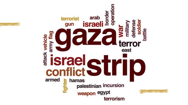 Gaza strip word cloud animation on white background