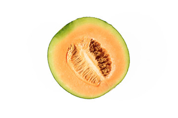 Fresh yellow melon or cantaloupe on white background