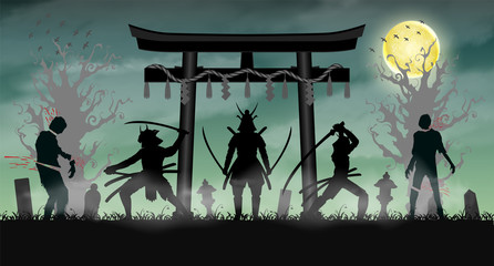 samurai attack zombie with japan style temple gate © siiixth