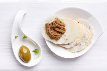 Tapenade – spicy olive paste made from green olives and red hot chilli pepper.