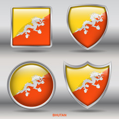 Flag of Bhutan in 4 shapes collection with clipping path