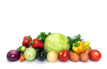Fototapeta na wymiar Set of fresh mixed vegetables on white background