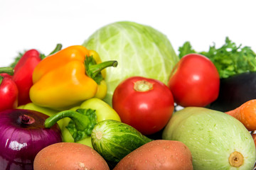 Set of fresh mixed vegetables on white background