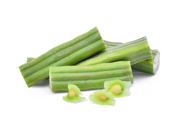 fresh moringa pod (drumstick tree) with seed isolated on white background