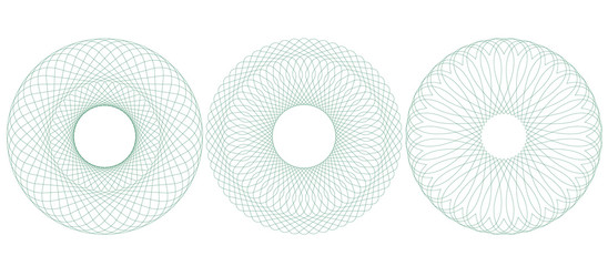 Circular guilloche pattern rosette for certificate, diploma, voucher, ticket etc. Vector illustration. Abstract round frame from thin lines.