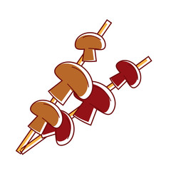 Grilled mushrooms on wooden sticks isolated cartoon illustration