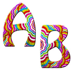 A,B Colorful wave font isolated on white