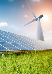 solar panels and wind turbine