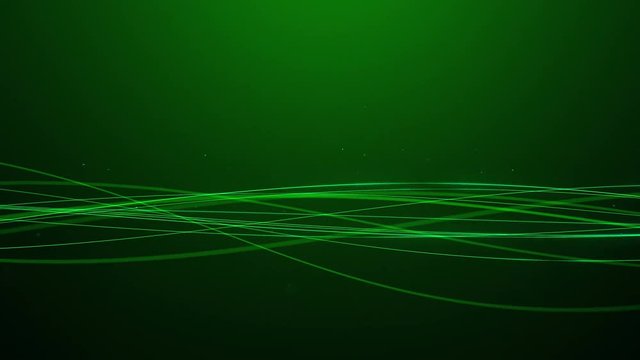 Computer generated abstract background with optical green fibers glowing and waving on black background