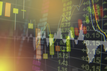 Stock exchange graph analysis on LED screen background. Concept for finance, economic and market stock. 