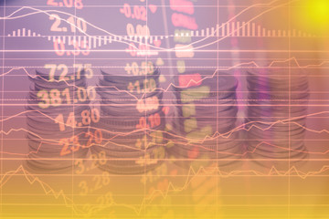 Stock exchange graph analysis on LED screen background. Concept for finance, economic and market stock. 
