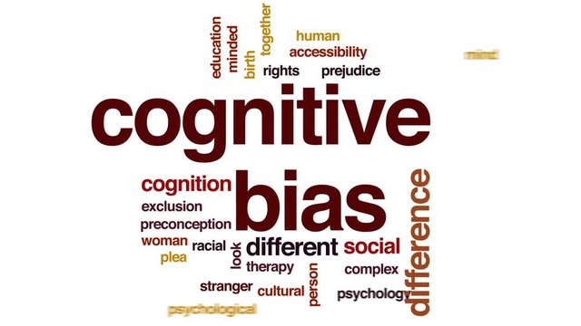 Cognitive bias animated word cloud, text design animation.