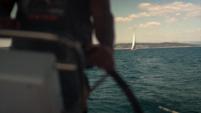 The captain's wheel on the yacht and sailing ship luxury yacht
