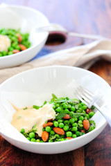 Homemade salad with peas, balanced meal