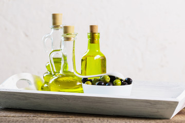 Olive oil  on the wooden table